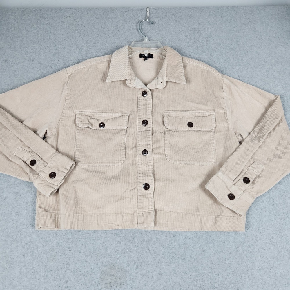 Velvet Heart Cropped Jacket Womens Large Tan Corduroy Relaxed Fit Button Front